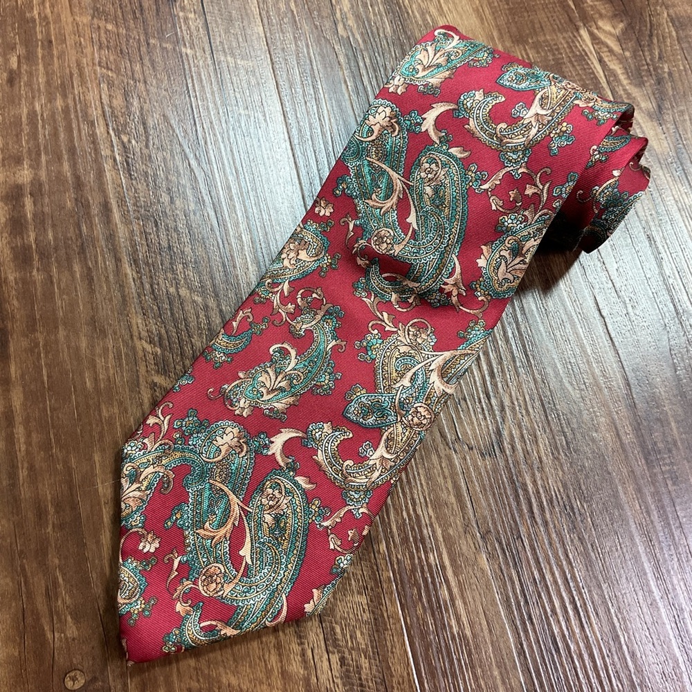 Christian Dior Monseiur Red Tie 100% Silk Red Paisley USA Made 60”